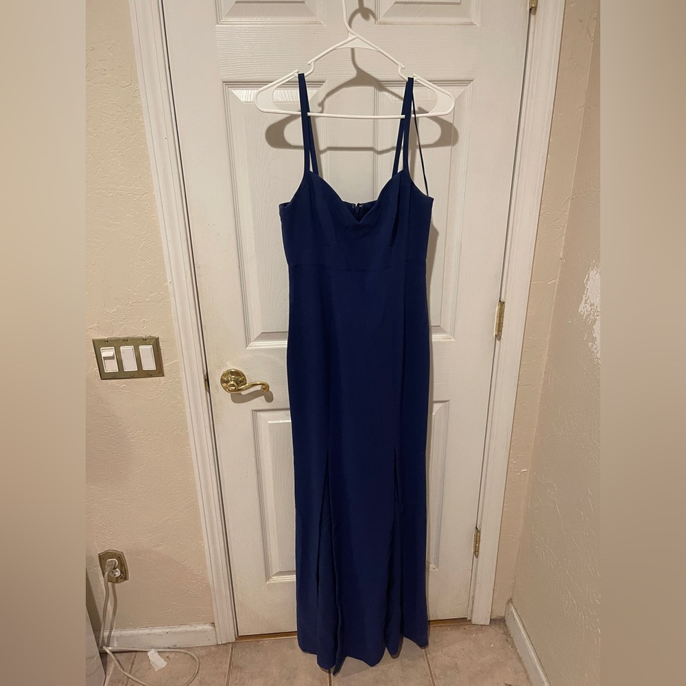 Likely Deep Blue Maxi Dress Double Front Slits Sweetheart Neck